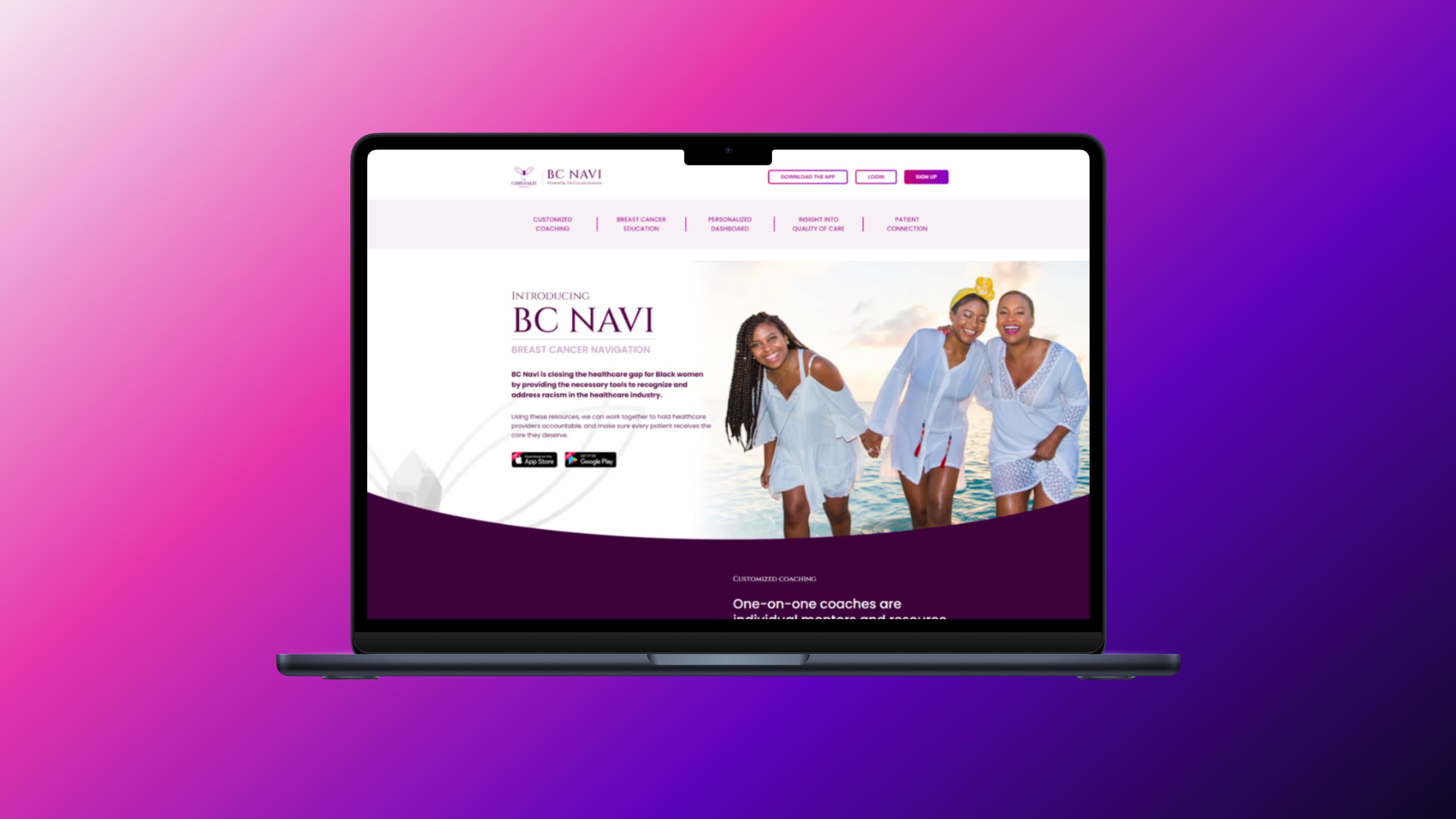 App marketing site rendered on laptop